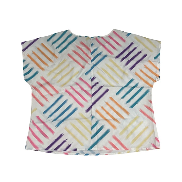 SHEIN Multicolor Brushstroke Print Short Sleeve Top Women’s Size M - Picture 3 of 4